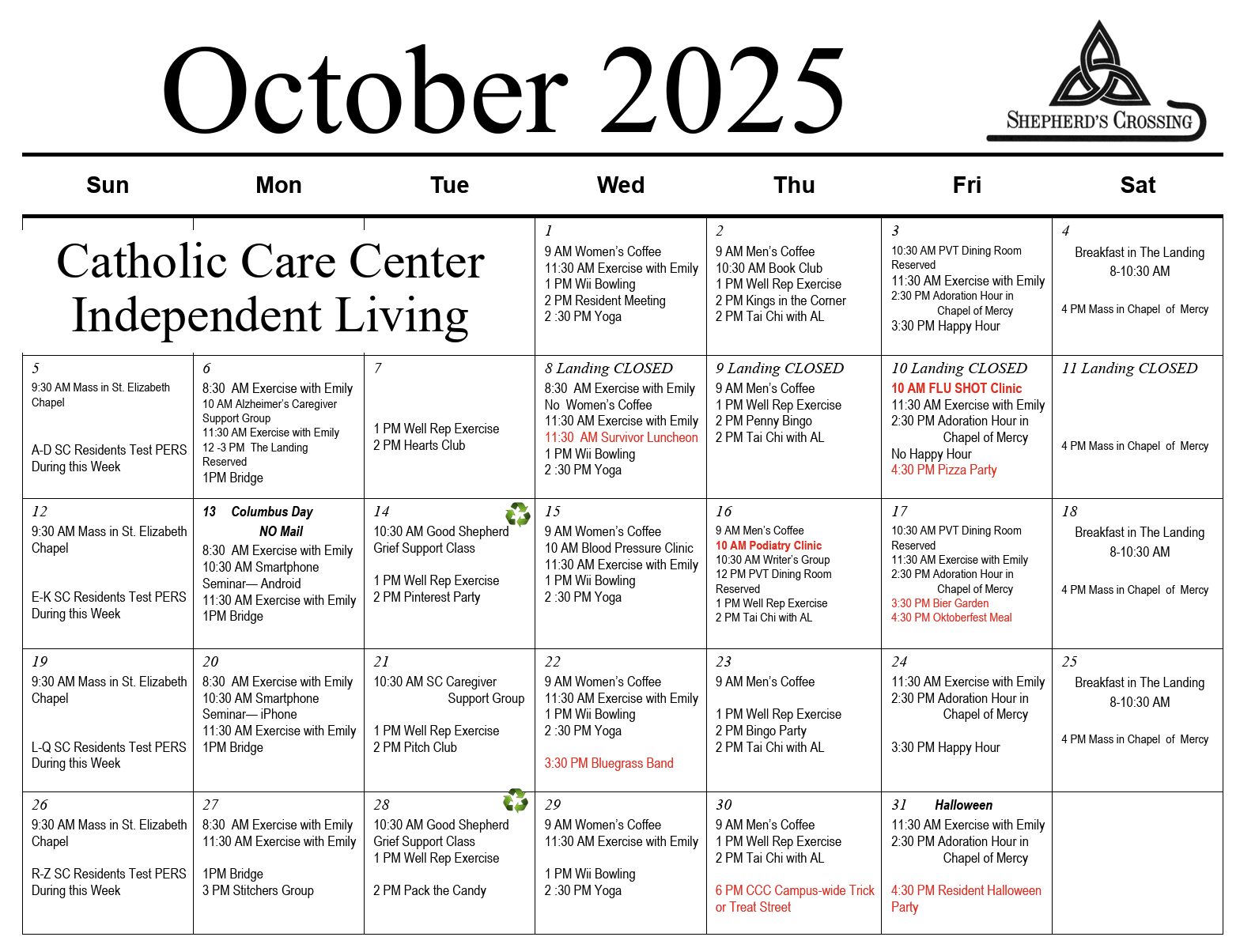 Calendar for Independent Living Calendar