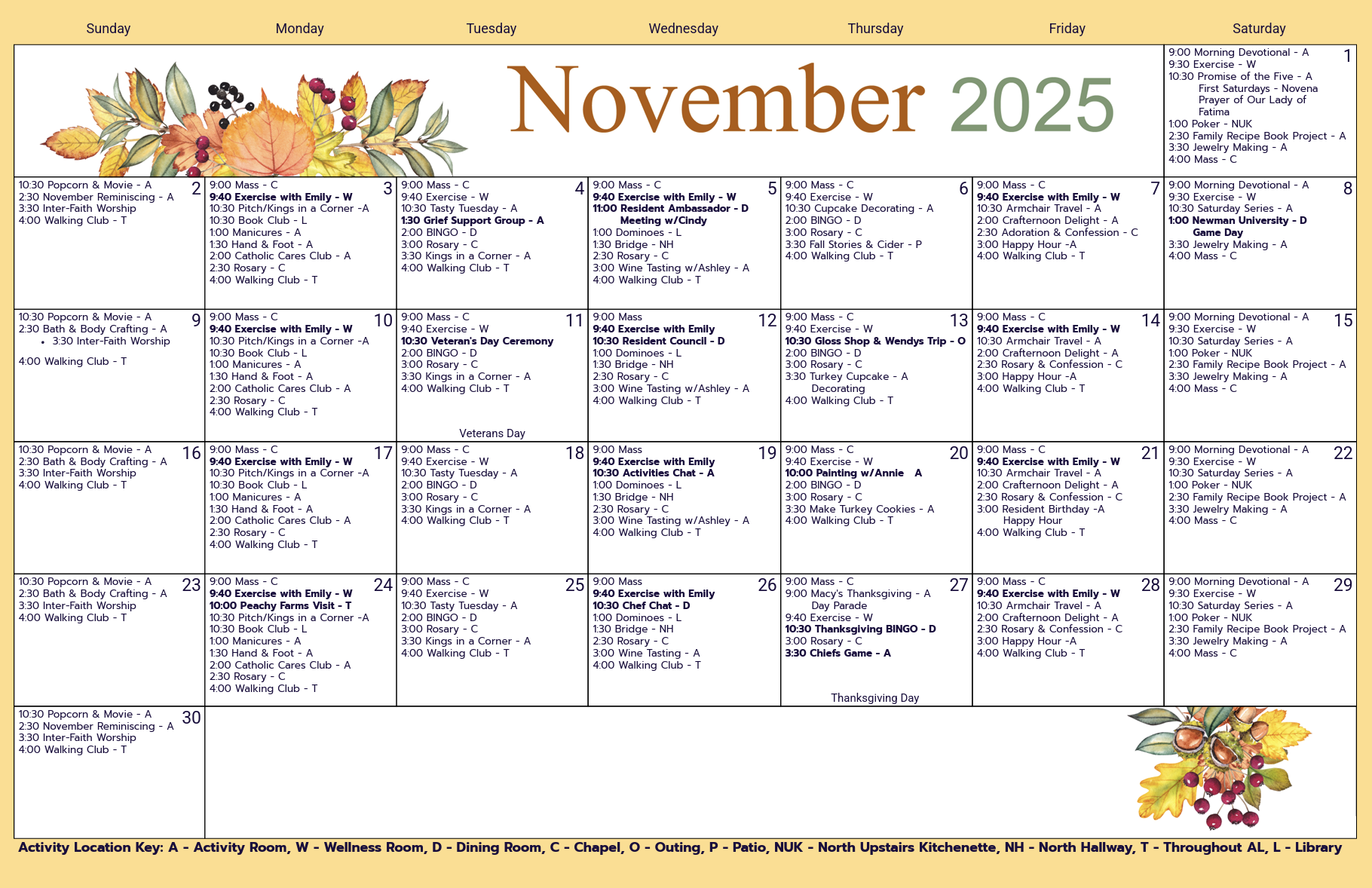 Calendar for Assisted Living Calendar