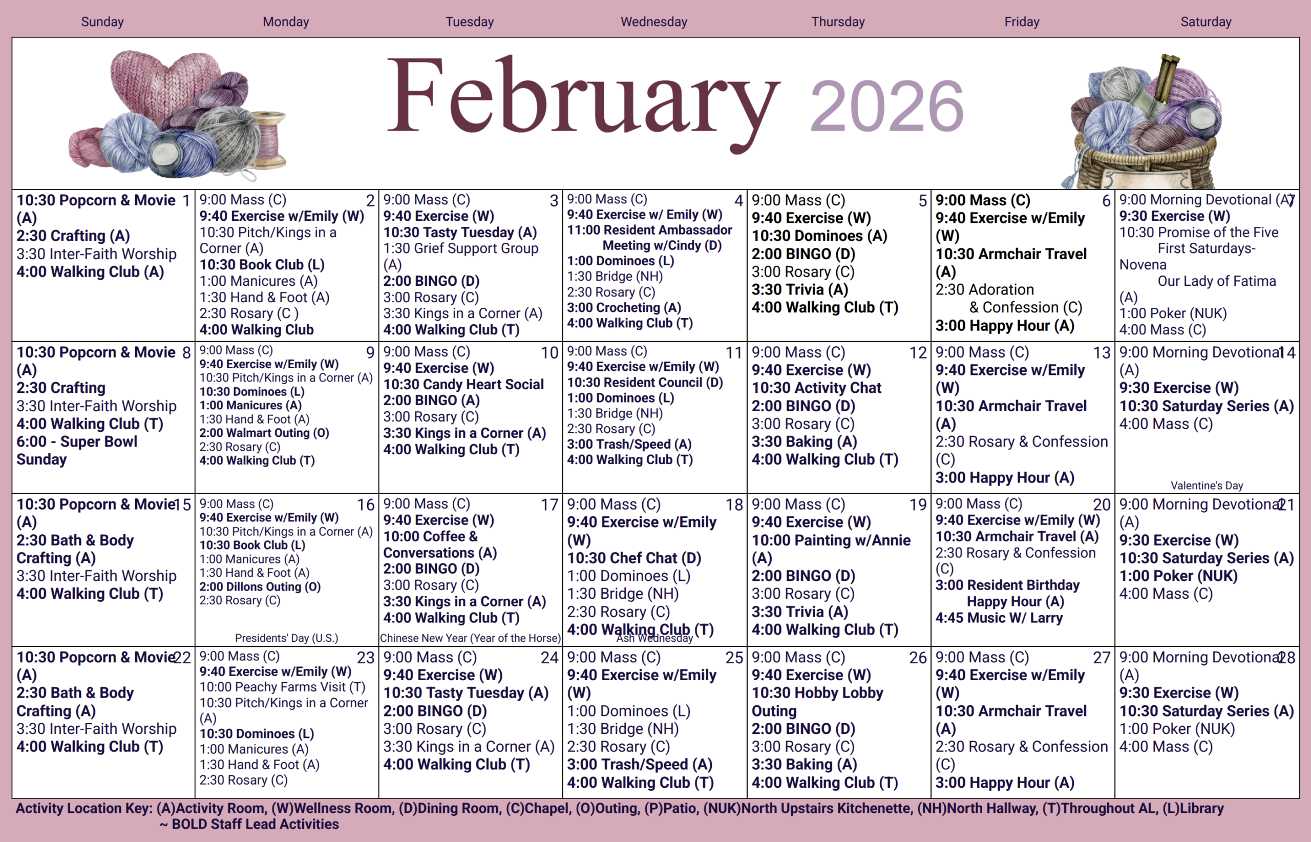 Calendar for Memory Care Calendar