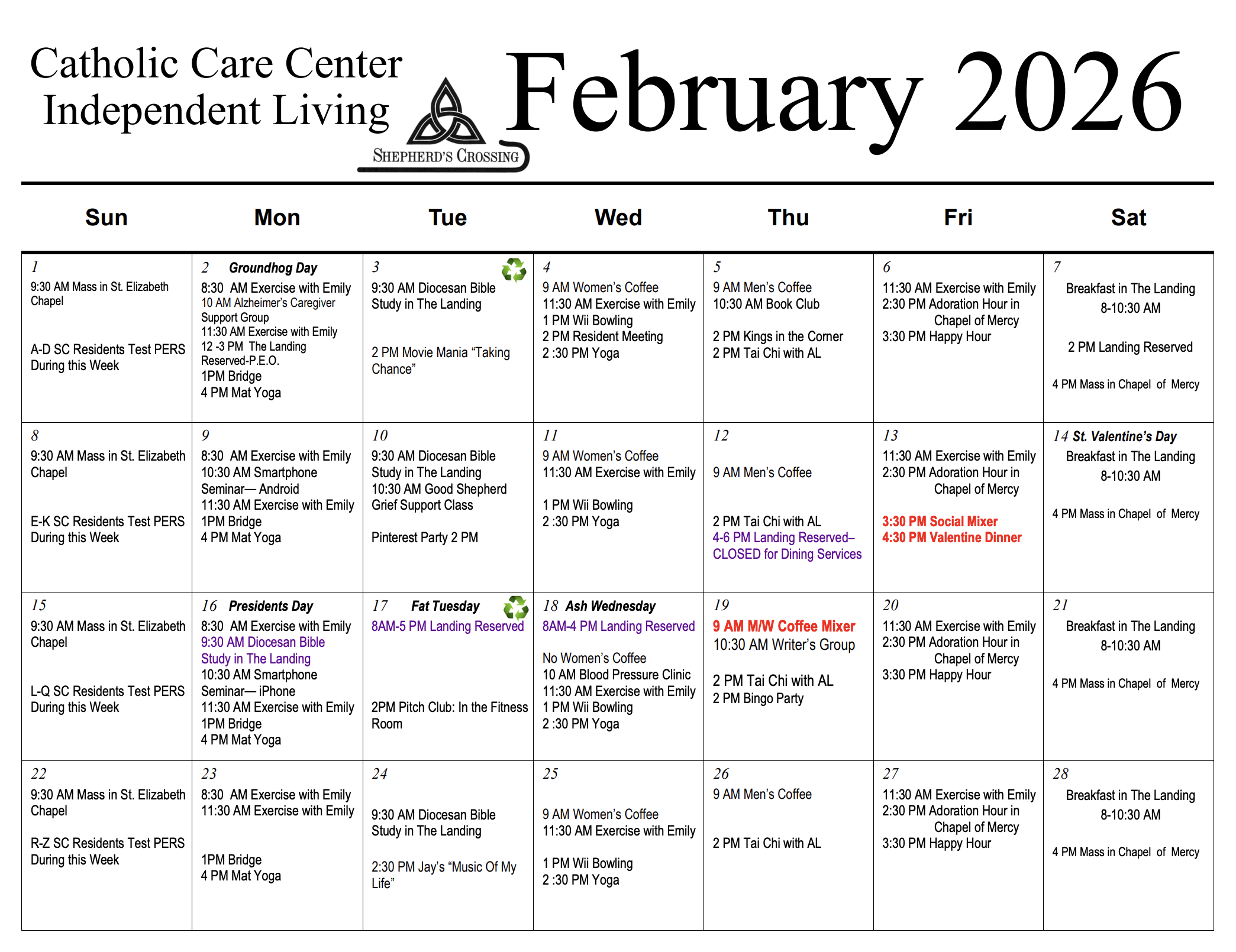 Calendar for Independent Living Calendar