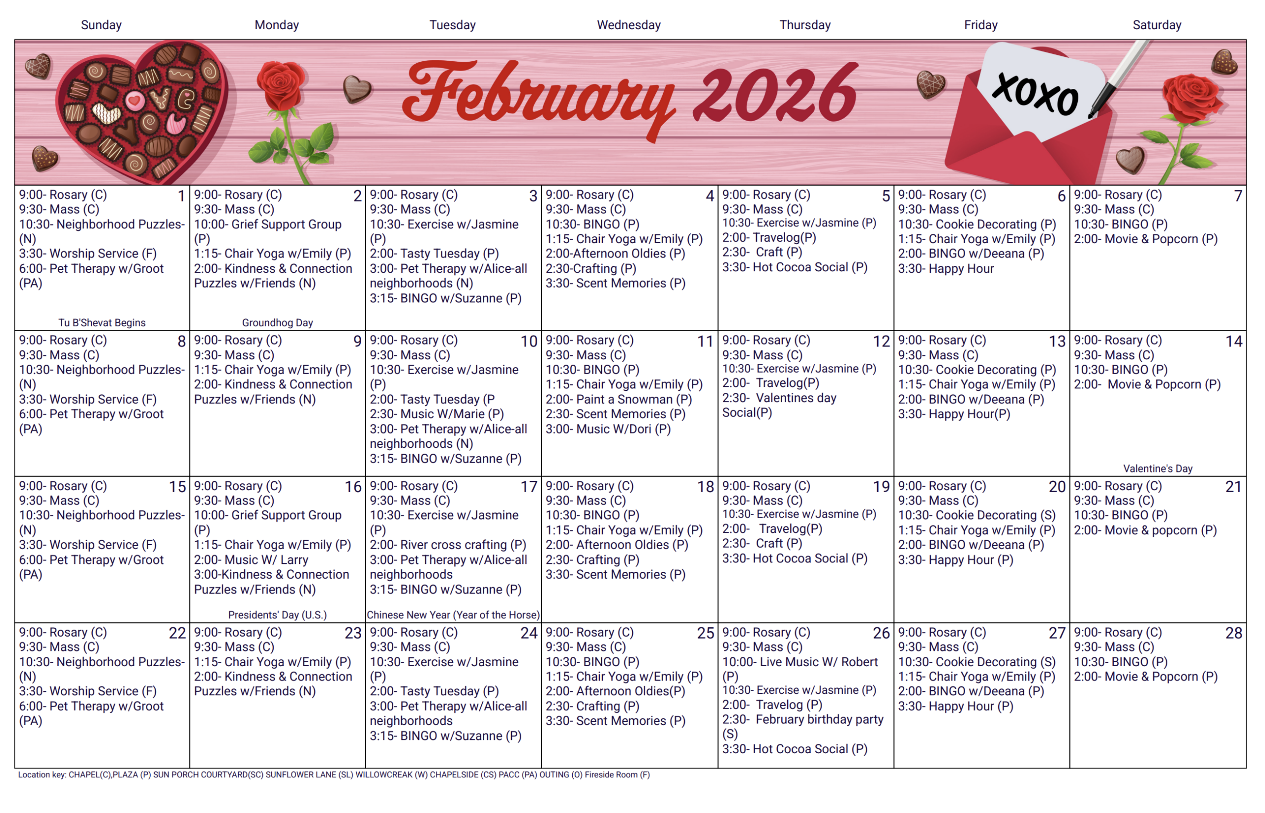 Calendar for Long Term Care Calendar